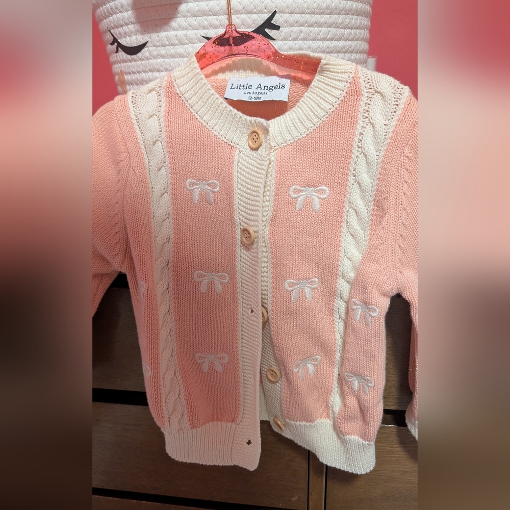 Little Angels Pink and Cream Cardigan Girls 18m